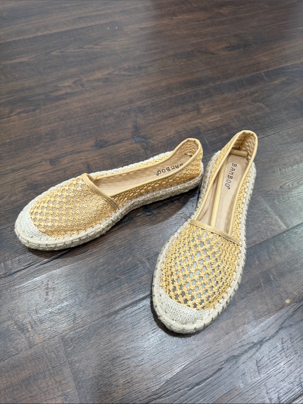 BAMBOO Woven Espadrille Flats in Beige and Natural 7.5